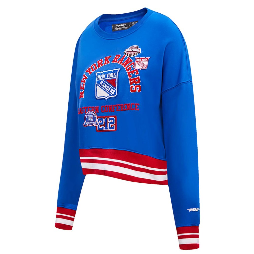 New York Rangers Pro Standard Women's Area Code Cropped Pullover Sweatshirt - Blue | NHL Clearance