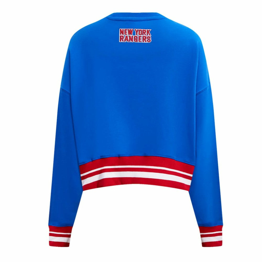 New York Rangers Pro Standard Women's Area Code Cropped Pullover Sweatshirt - Blue | NHL Clearance