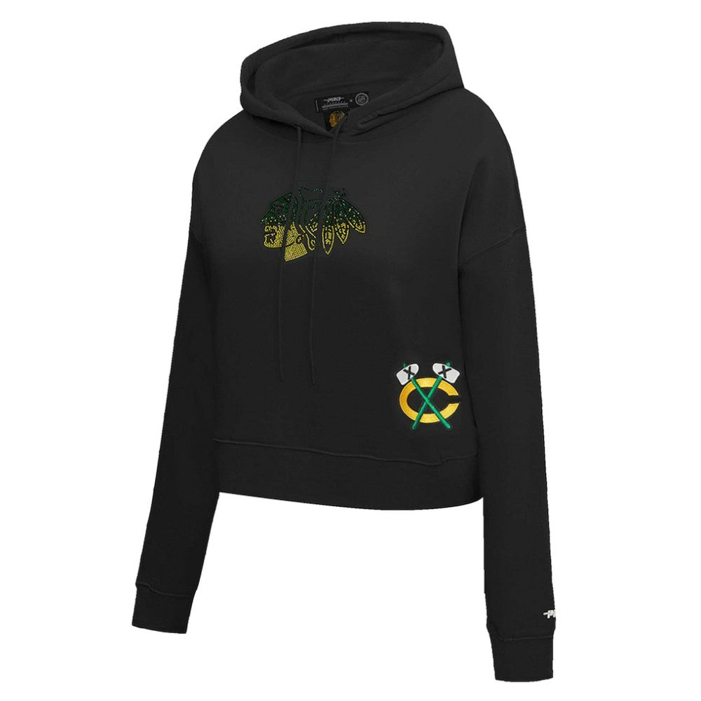 Chicago Blackhawks Pro Standard Women's Jewels Cropped Pullover Hoodie - Black | NHL Clearance