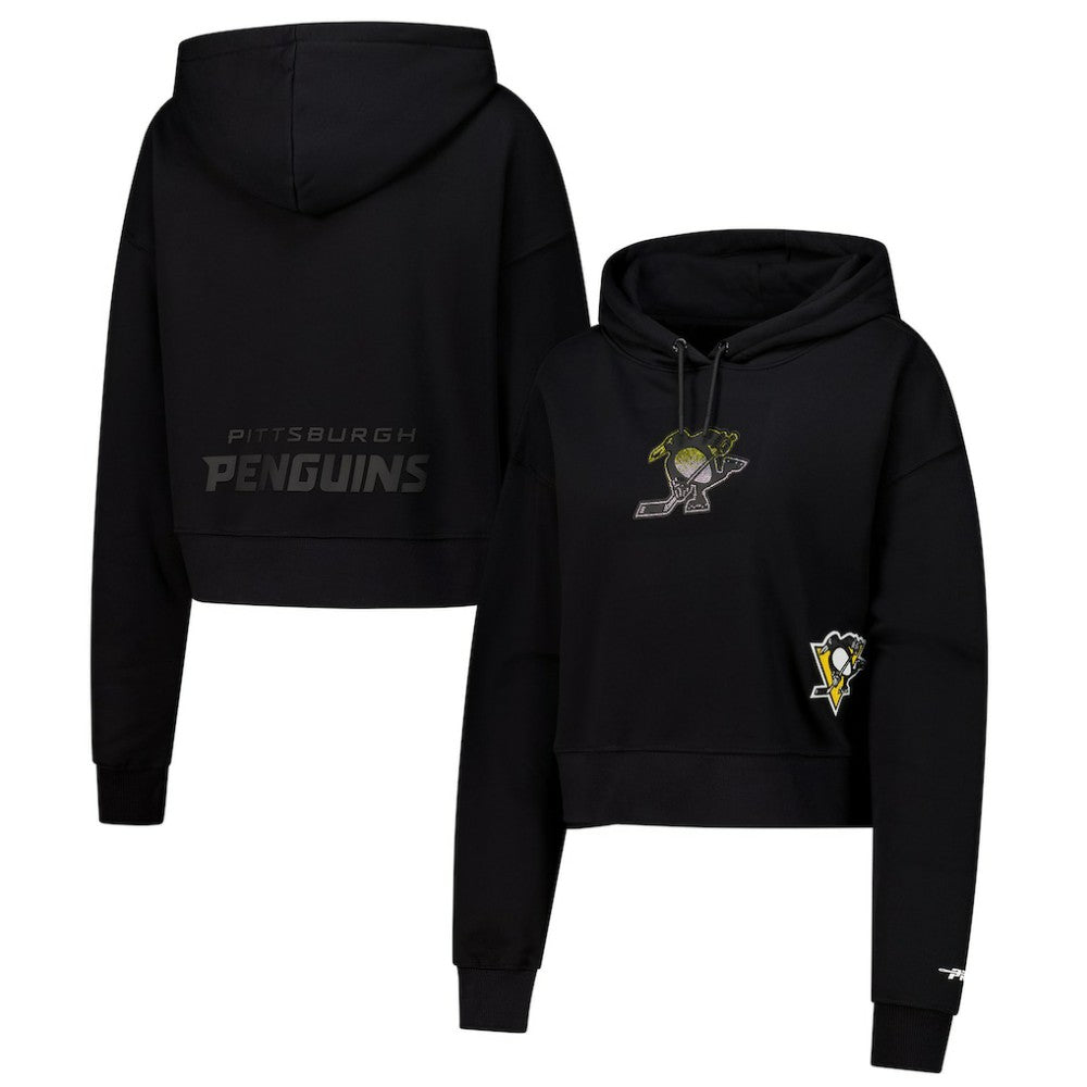 Pittsburgh Penguins Pro Standard Women's Jewels Cropped Pullover Hoodie - Black | NHL Clearance