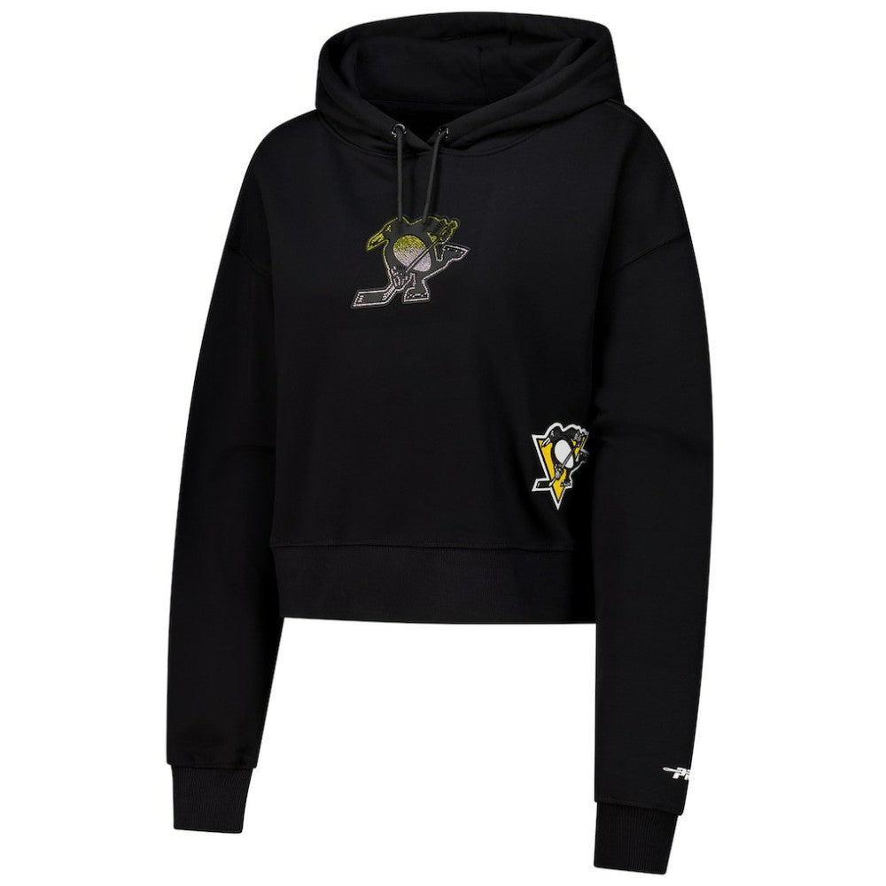 Pittsburgh Penguins Pro Standard Women's Jewels Cropped Pullover Hoodie - Black | NHL Clearance