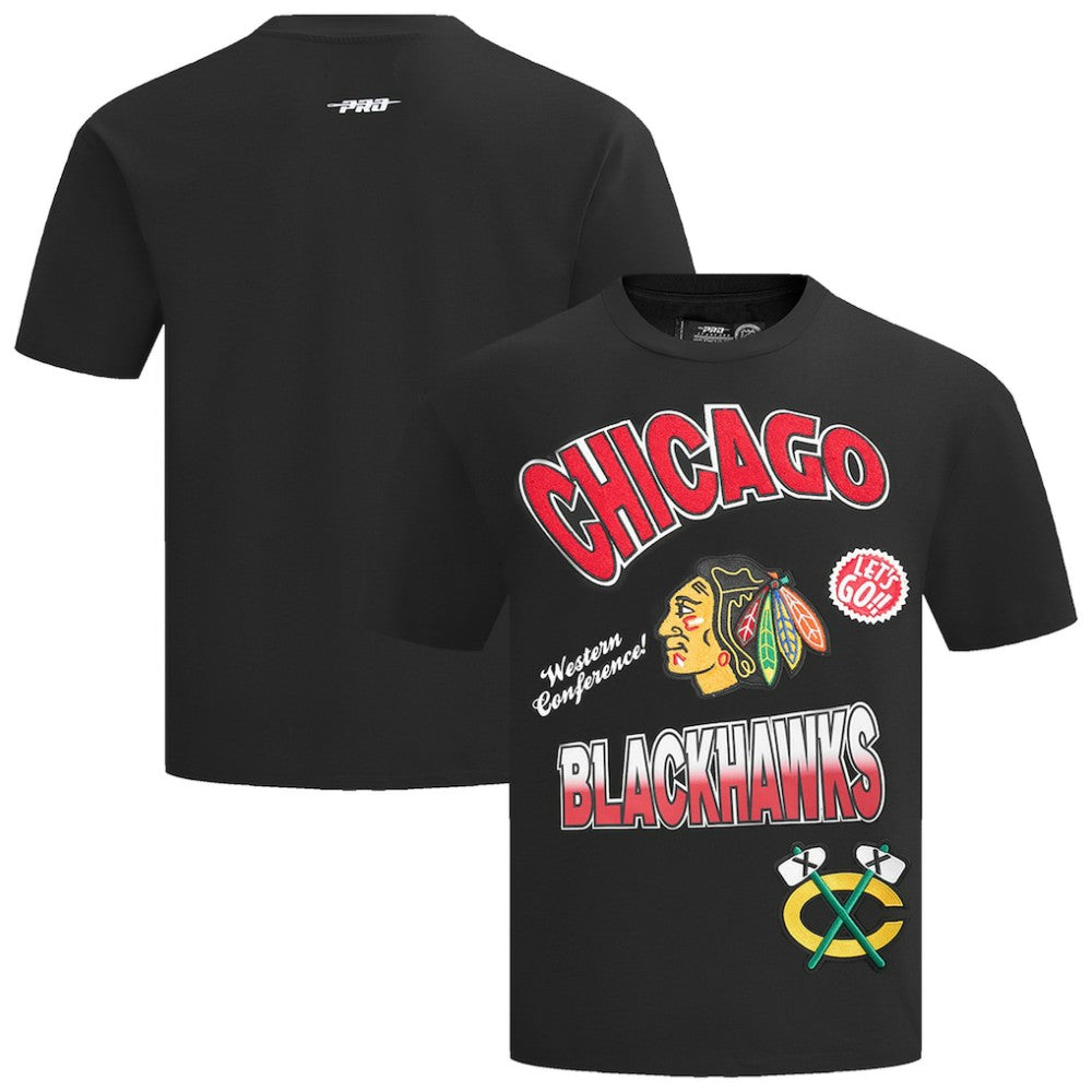 Chicago Blackhawks Pro Standard Turn It Up Dropped Shoulder T-Shirt - Black | NHL Lifestyle