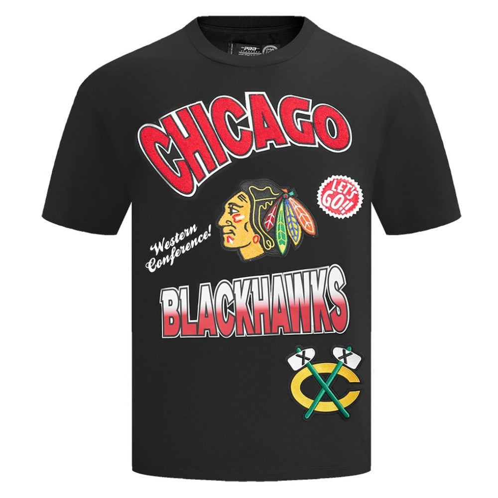Chicago Blackhawks Pro Standard Turn It Up Dropped Shoulder T-Shirt - Black | NHL Lifestyle
