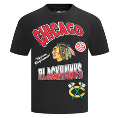 Chicago Blackhawks Pro Standard Turn It Up Dropped Shoulder T-Shirt - Black | NHL Lifestyle
