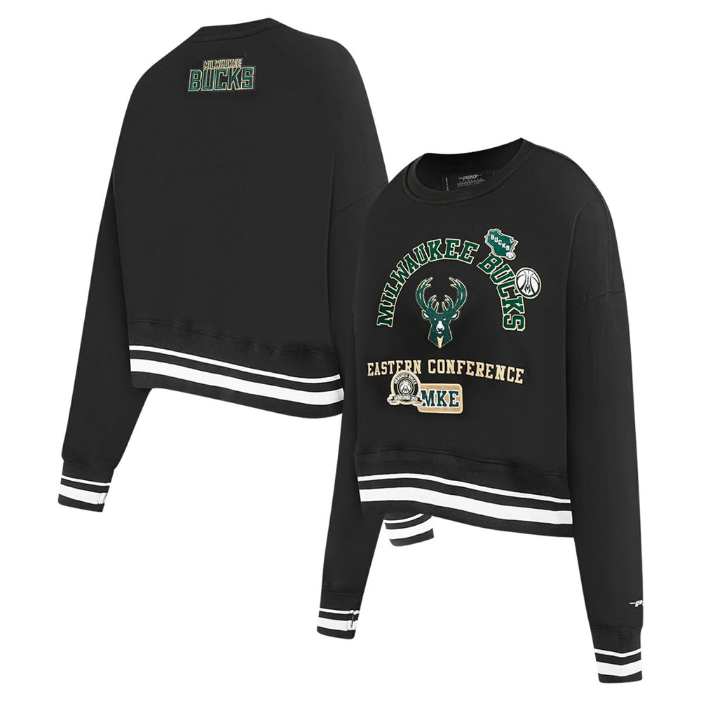 Milwaukee Bucks Pro Standard Women's Area Code Cropped Pullover Sweatshirt Black