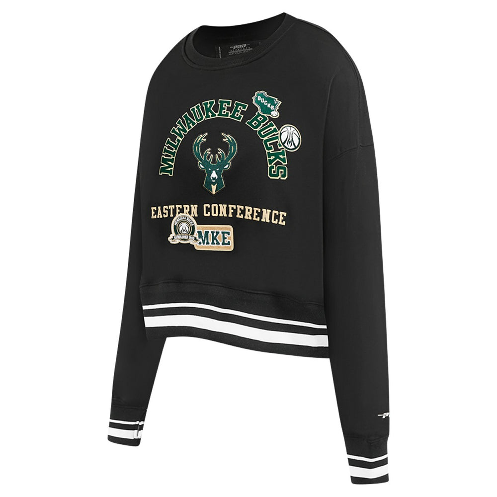 Milwaukee Bucks Pro Standard Women's Area Code Cropped Pullover Sweatshirt Black