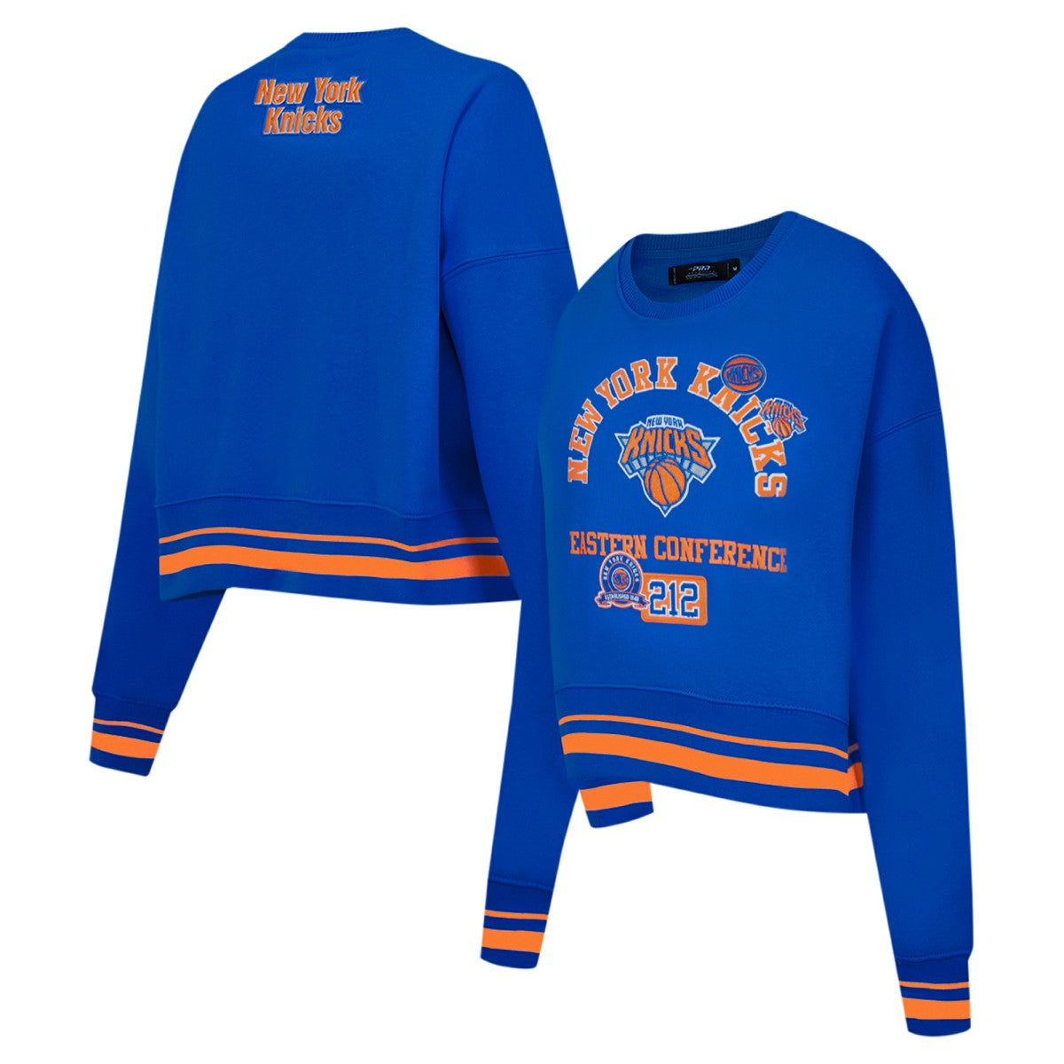 New York Knicks Pro Standard Women's Area Code Cropped Pullover Sweatshirt Blue