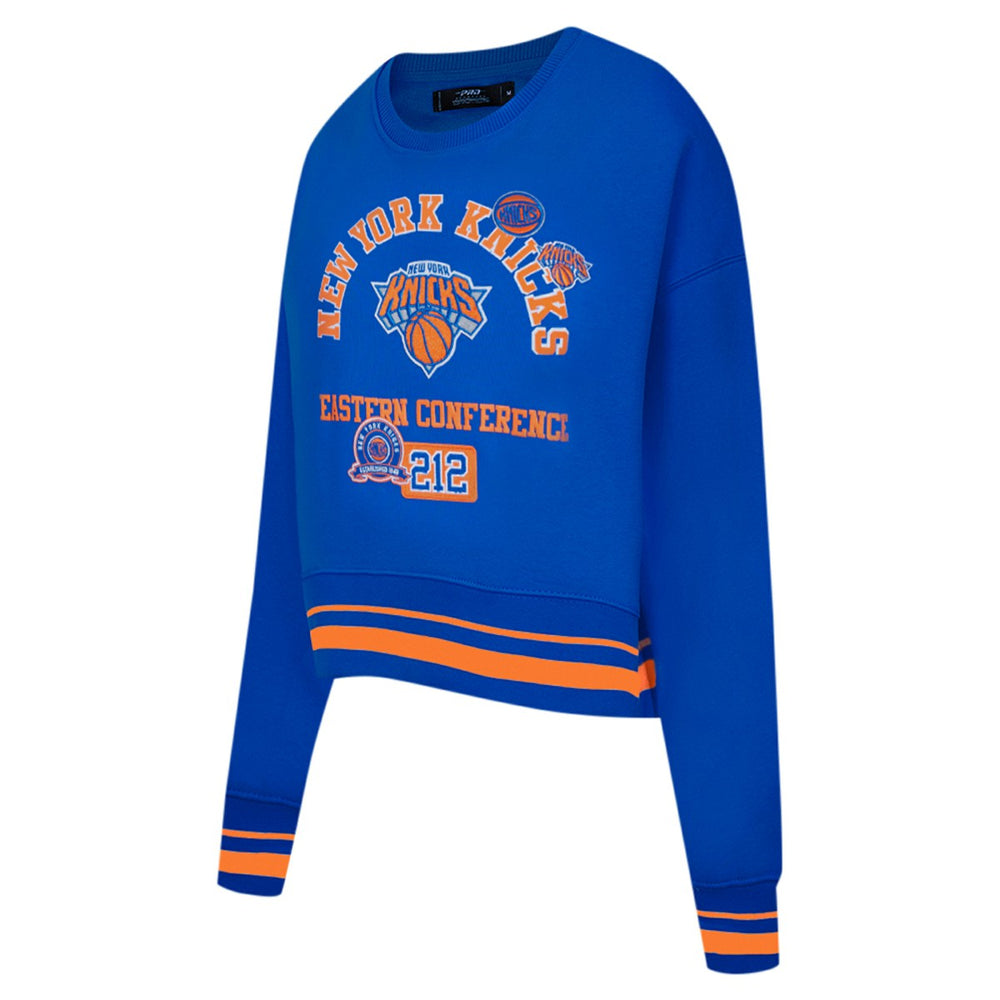 New York Knicks Pro Standard Women's Area Code Cropped Pullover Sweatshirt Blue
