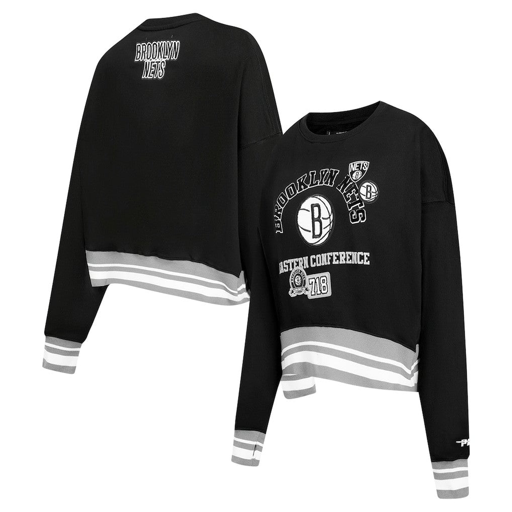 Brooklyn Nets Pro Standard Women's Area Code Cropped Pullover Sweatshirt Black