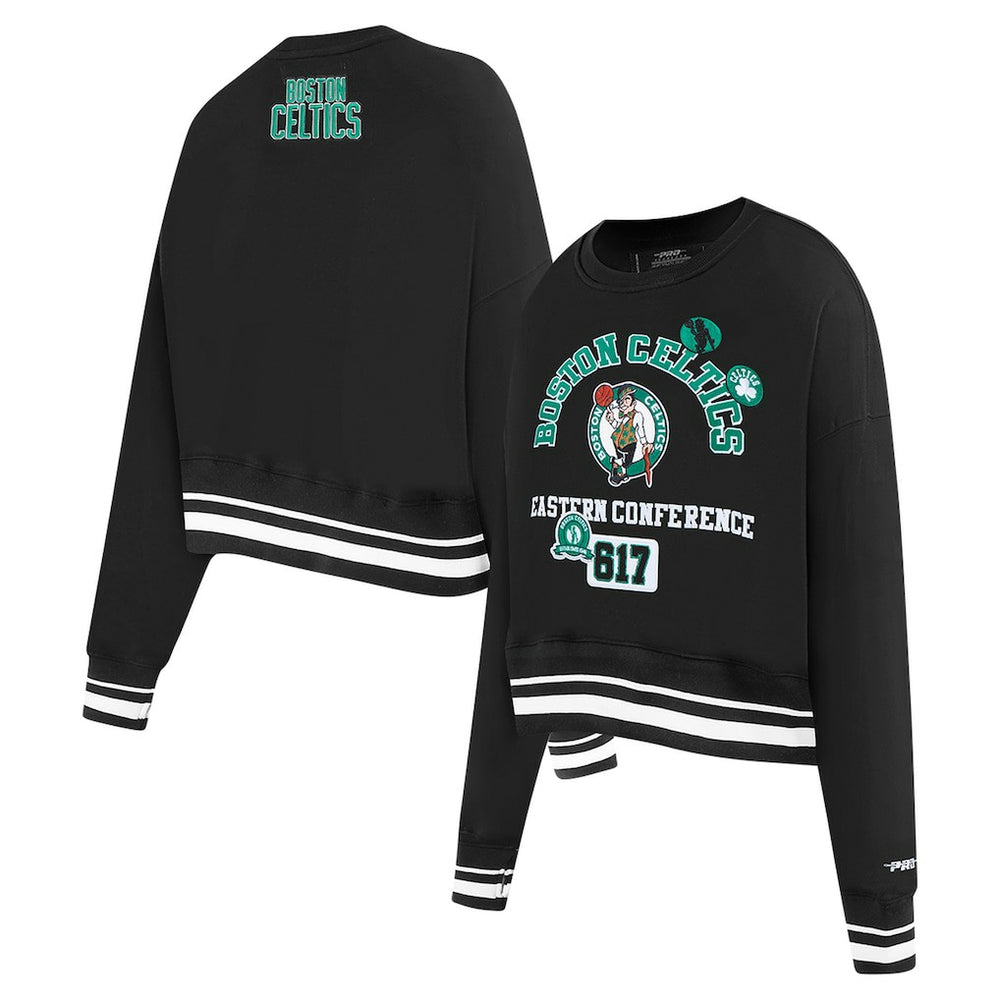 Boston Celtics Pro Standard Women's Area Code Cropped Pullover Sweatshirt Black