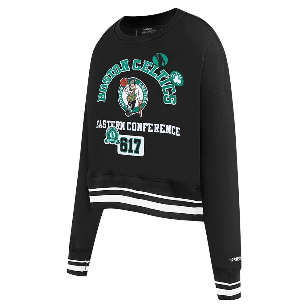 Boston Celtics Pro Standard Women's Area Code Cropped Pullover Sweatshirt Black