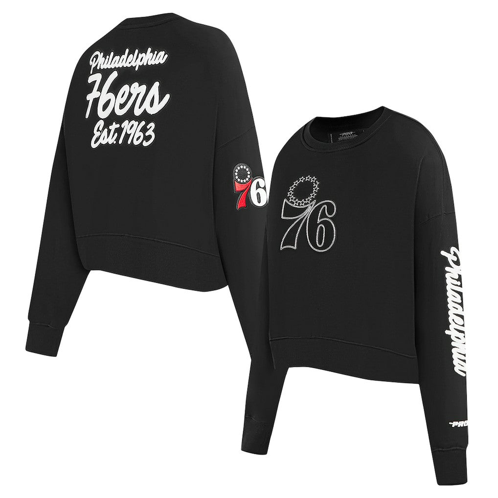 Philadelphia 76ers Pro Standard Women's Paint The City Cropped Pullover Sweatshirt Black