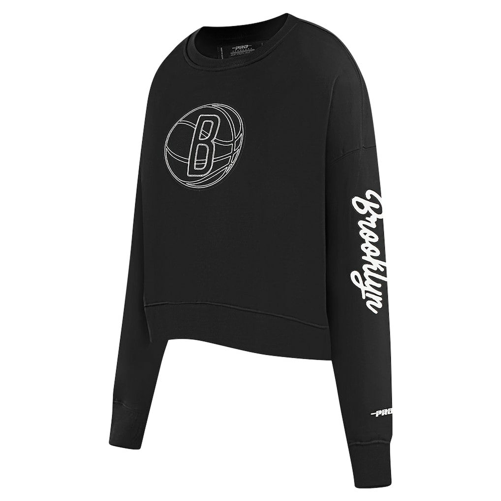 Brooklyn Nets Pro Standard Women's Paint The City Cropped Pullover Sweatshirt Black