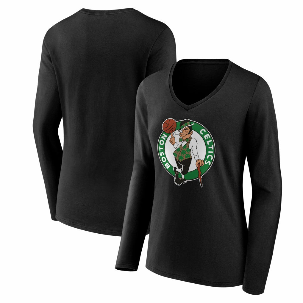 Boston Celtics Women's Primary Logo Long Sleeve V-Neck T-Shirt Black