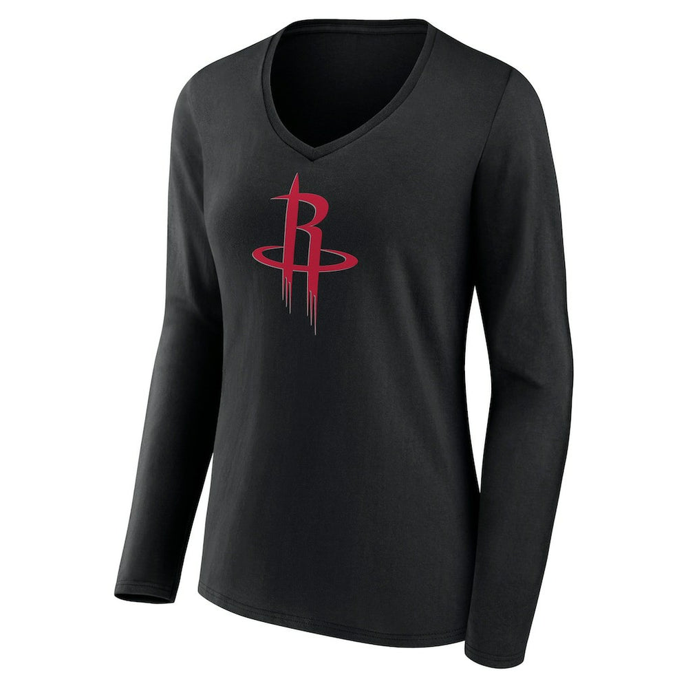 Houston Rockets Women's Primary Logo Long Sleeve V-Neck T-Shirt Black