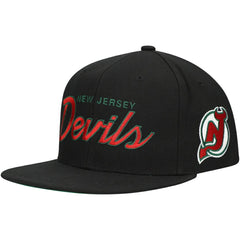New Jersey Devils Mitchell & Ness Core Team Script 2.0 Snapback Hat - Black | NHL Clearance