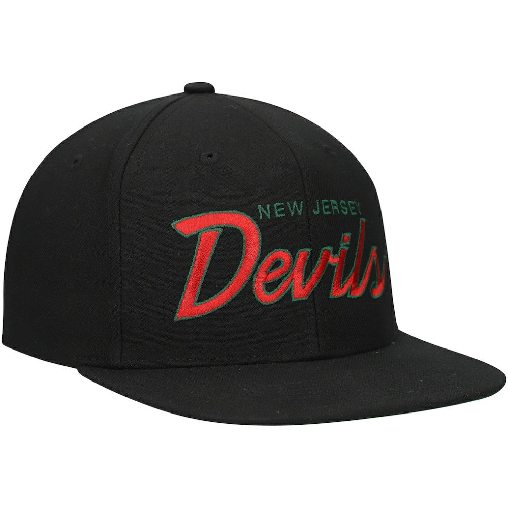 New Jersey Devils Mitchell & Ness Core Team Script 2.0 Snapback Hat - Black | NHL Clearance