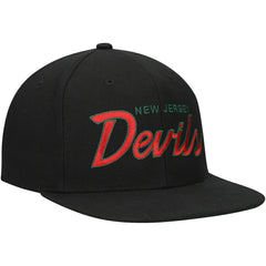New Jersey Devils Mitchell & Ness Core Team Script 2.0 Snapback Hat - Black | NHL Clearance