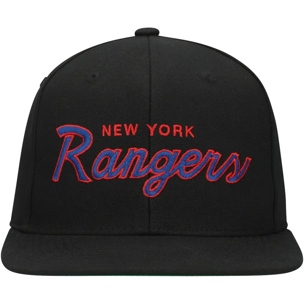 New York Rangers Mitchell & Ness Core Team Script 2.0 Snapback Hat - Black | NHL discount