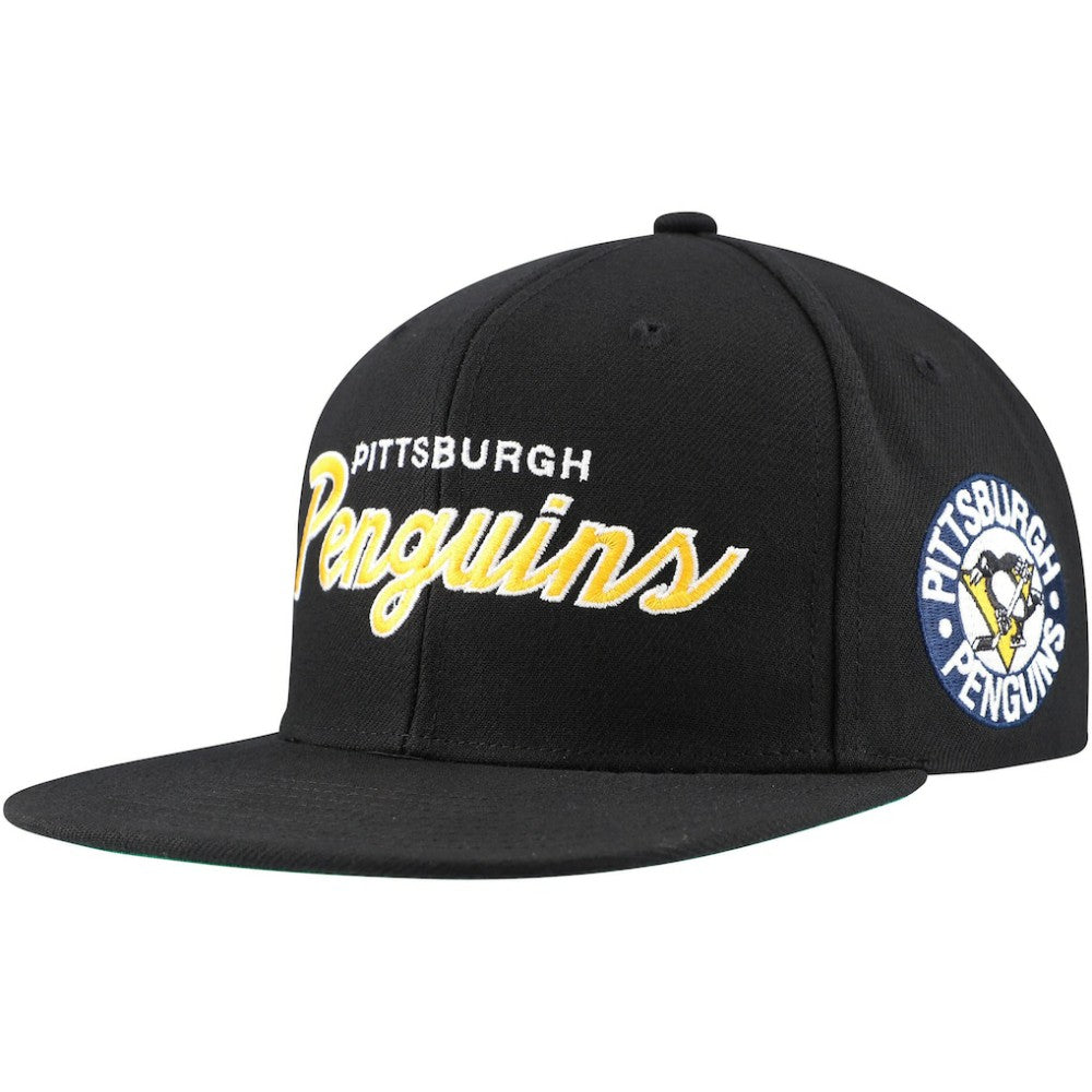 Pittsburgh Penguins Mitchell & Ness Core Team Script 2.0 Snapback Hat - Black | NHL Lifestyle
