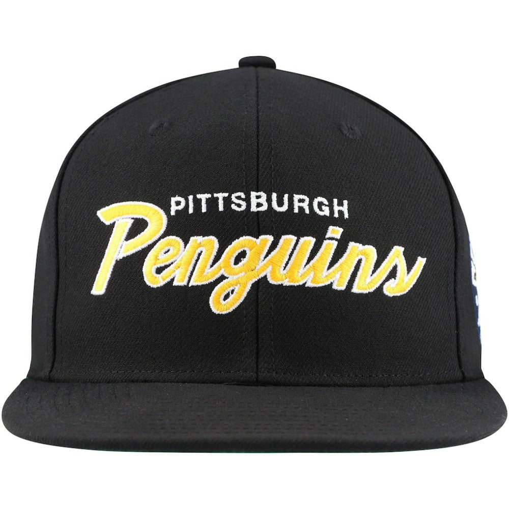 Pittsburgh Penguins Mitchell & Ness Core Team Script 2.0 Snapback Hat - Black | NHL Lifestyle