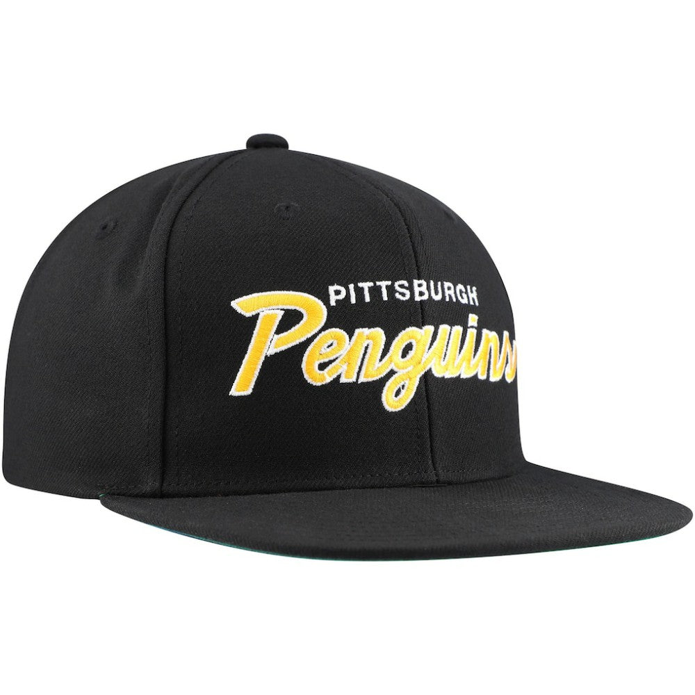 Pittsburgh Penguins Mitchell & Ness Core Team Script 2.0 Snapback Hat - Black | NHL Lifestyle