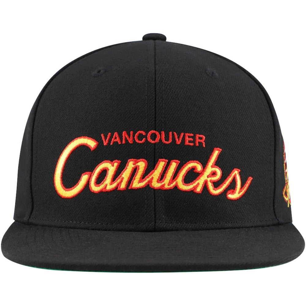 Vancouver Canucks Mitchell & Ness Core Team Script 2.0 Snapback Hat - Black | NHL Lifestyle