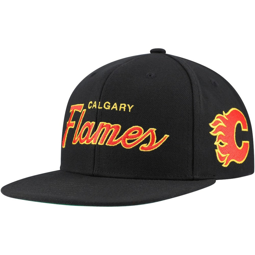 Calgary Flames Mitchell & Ness Core Team Script 2.0 Snapback Hat - Black | NHL sale