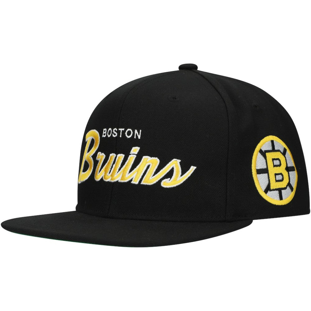 Boston Bruins Mitchell & Ness Core Team Script 2.0 Snapback Hat - Black | NHL Clearance