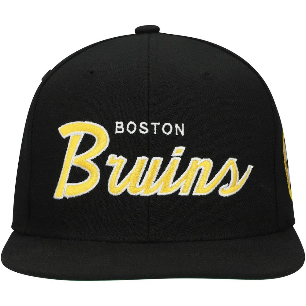 Boston Bruins Mitchell & Ness Core Team Script 2.0 Snapback Hat - Black | NHL Clearance