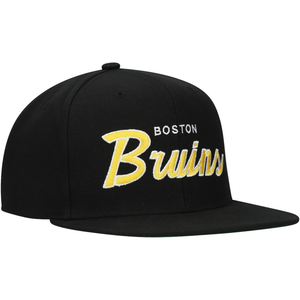 Boston Bruins Mitchell & Ness Core Team Script 2.0 Snapback Hat - Black | NHL Clearance