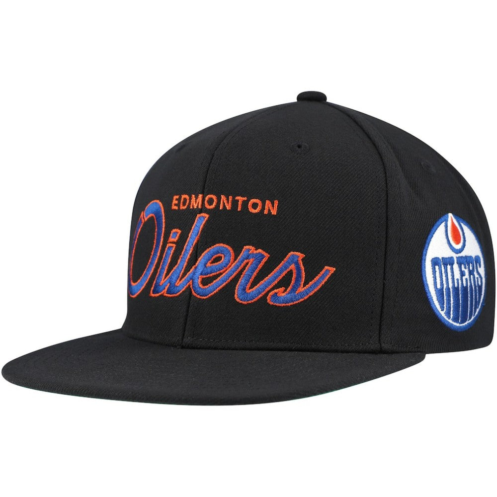 Edmonton Oilers Mitchell & Ness Core Team Script 2.0 Snapback Hat - Black | NHL discount