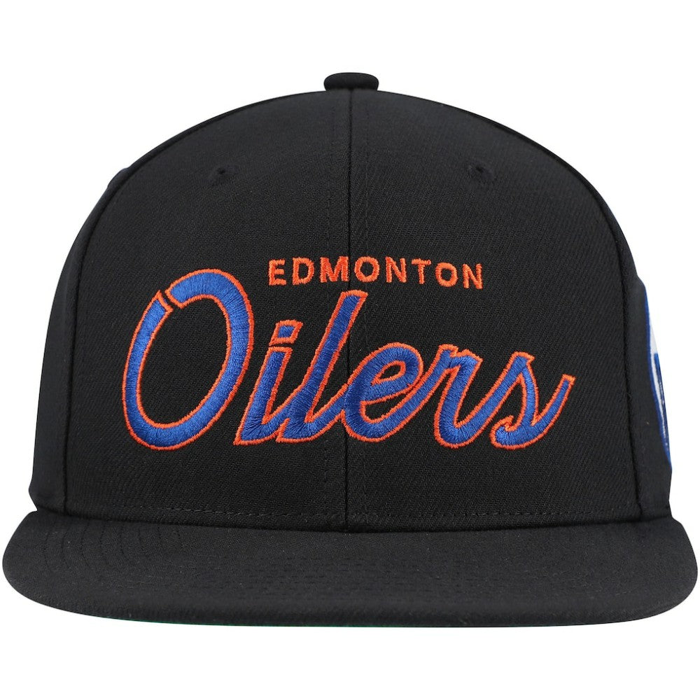 Edmonton Oilers Mitchell & Ness Core Team Script 2.0 Snapback Hat - Black | NHL discount
