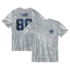 CeeDee Lamb Dallas Cowboys Girls Youth Sequin V-Neck Fashion Jersey - Silver - NFL