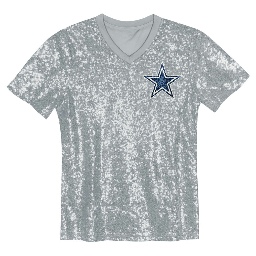 CeeDee Lamb Dallas Cowboys Girls Youth Sequin V-Neck Fashion Jersey - Silver - NFL