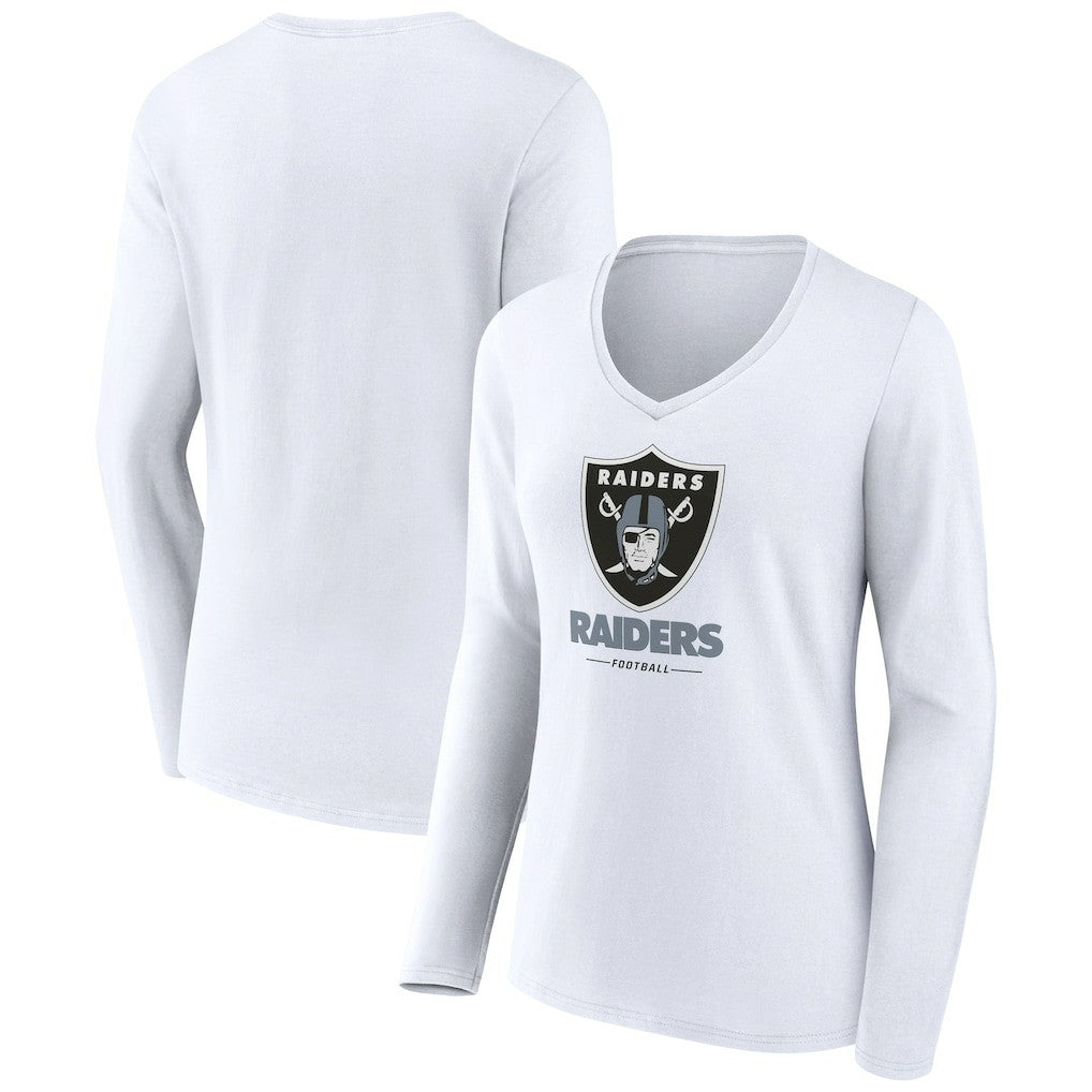 Las Vegas Raiders Women's Team Lockup Long Sleeve V-Neck T-Shirt - White - NFL