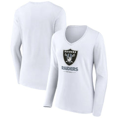 Las Vegas Raiders Women's Team Lockup Long Sleeve V-Neck T-Shirt - White - NFL