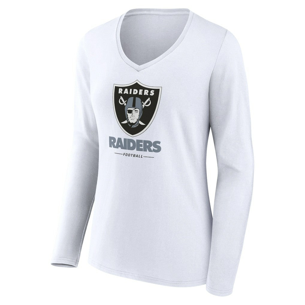 Las Vegas Raiders Women's Team Lockup Long Sleeve V-Neck T-Shirt - White - NFL