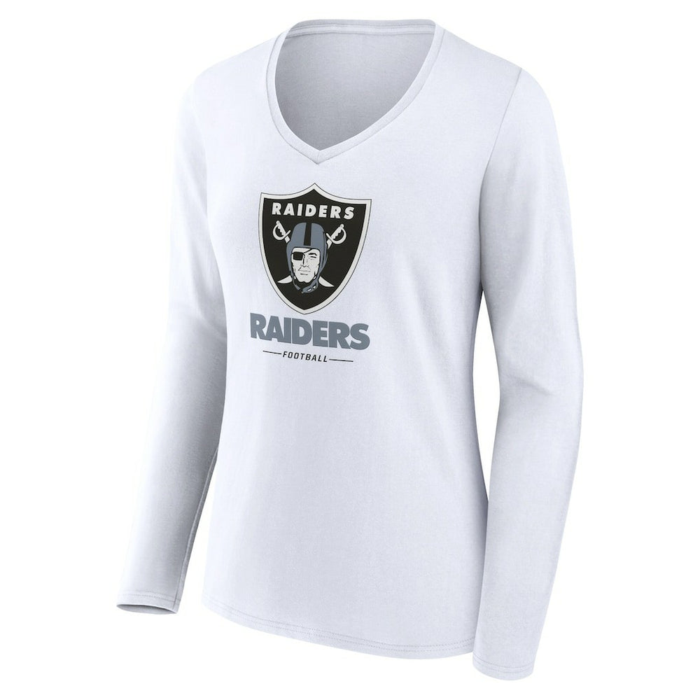 Las Vegas Raiders Women's Team Lockup Long Sleeve V-Neck T-Shirt - White - NFL