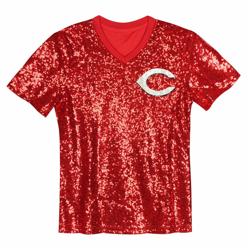 Elly De La Cruz Cincinnati Reds Juniors Name & Number Sequin V-Neck Top Online