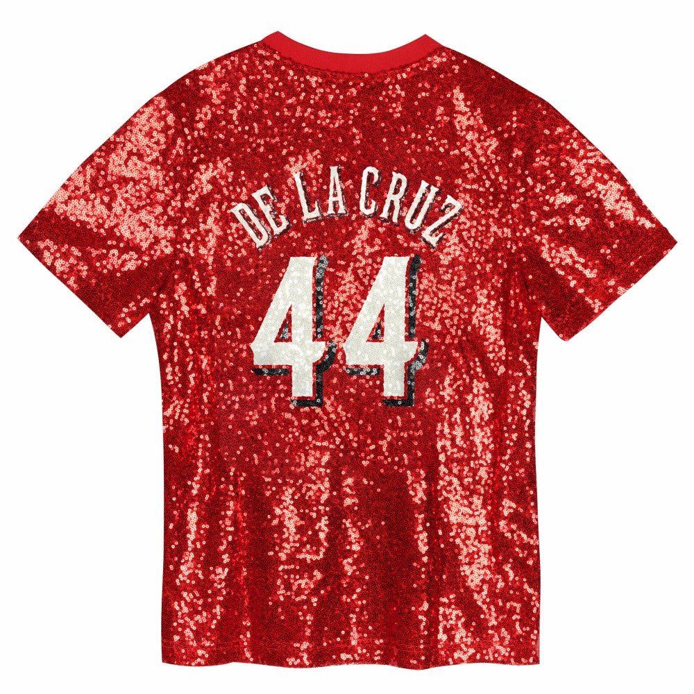 Elly De La Cruz Cincinnati Reds Juniors Name & Number Sequin V-Neck Top Online