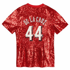Elly De La Cruz Cincinnati Reds Juniors Name & Number Sequin V-Neck Top Online