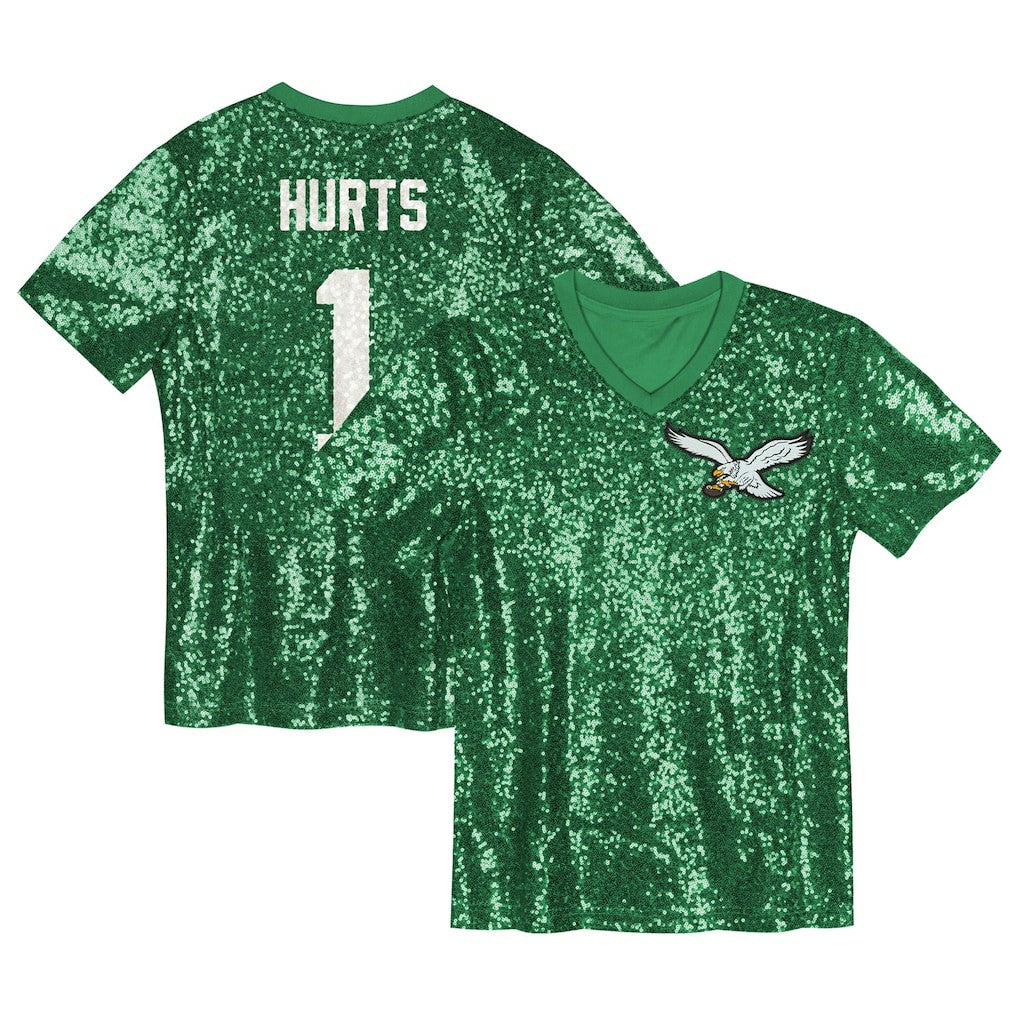 Jalen Hurts Philadelphia Eagles Girls Youth Sequin V-Neck Fashion Jersey - Kelly Green - NFL