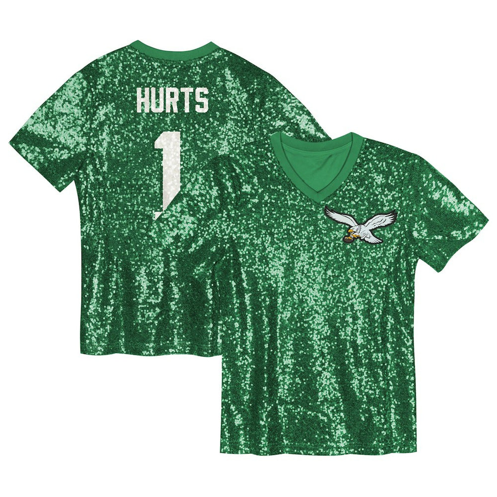 Jalen Hurts Philadelphia Eagles Girls Youth Sequin V-Neck Fashion Jersey - Kelly Green - NFL