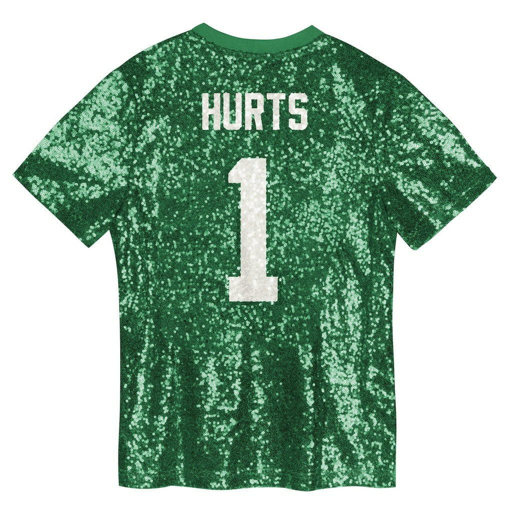 Jalen Hurts Philadelphia Eagles Girls Youth Sequin V-Neck Fashion Jersey - Kelly Green - NFL