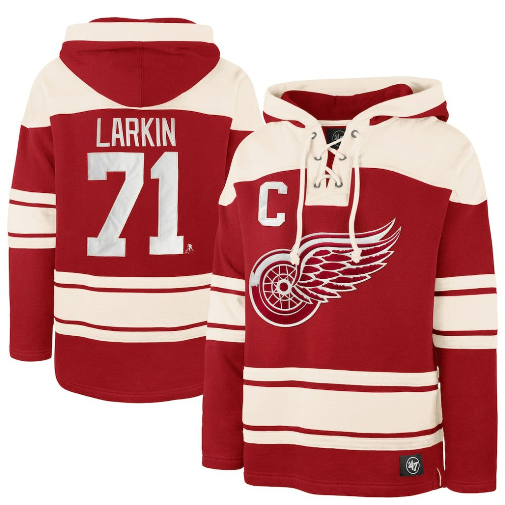 Dylan Larkin Detroit Red Wings '47 Captain Patch Player Name & Number Lacer Pullover Hoodie - Red | 47 brand Lifestyle