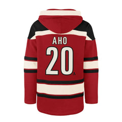 Sebastian Aho Carolina Hurricanes '47 Player Name & Number Lacer Pullover Hoodie - Red | 47 brand near me