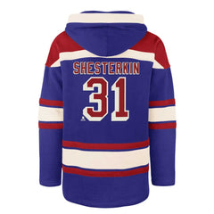 Igor Shesterkin New York Rangers '47 Player Name & Number Lacer Pullover Hoodie - Blue | 47 brand Lifestyle