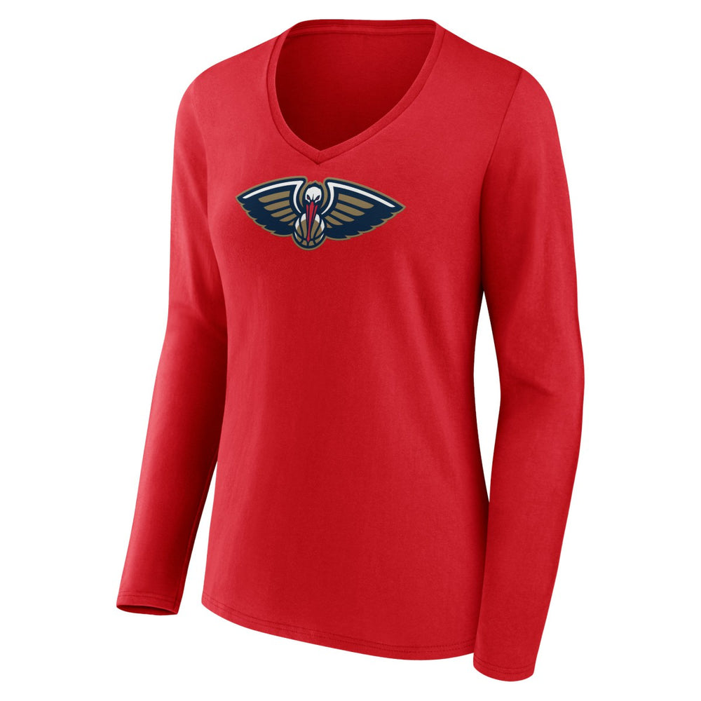 New Orleans Pelicans Women's Primary Logo Long Sleeve V-Neck T-Shirt Red