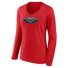 New Orleans Pelicans Women's Primary Logo Long Sleeve V-Neck T-Shirt Red